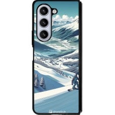 Coque Samsung Galaxy Z Fold5 - Silicone rigide noir Snowboarder Montagne