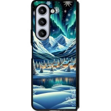 Coque Samsung Galaxy Z Fold5 - Silicone rigide noir Snowy Mountain Village Lake night