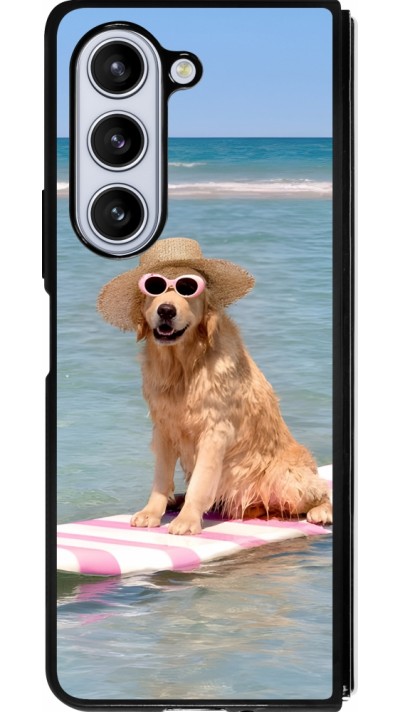 Coque Samsung Galaxy Z Fold5 - Silicone rigide noir Summer Dog on Paddle