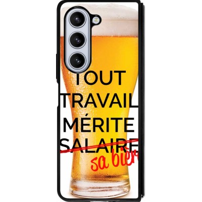 Coque Samsung Galaxy Z Fold5 - Silicone rigide noir Tout travail mérite sa bière