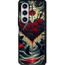 Coque Samsung Galaxy Z Fold5 - Silicone rigide noir Dark Love Coeur Sang