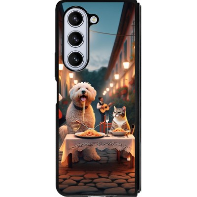 Coque Samsung Galaxy Z Fold5 - Silicone rigide noir Valentine 2024 Dog & Cat Candlelight