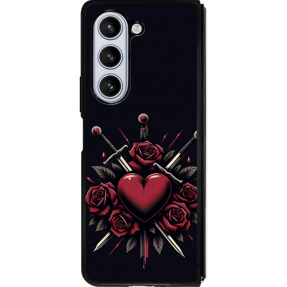 Coque Samsung Galaxy Z Fold5 - Silicone rigide noir Valentine 2024 gothic love