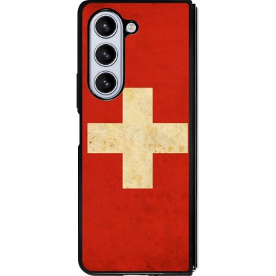 Coque Samsung Galaxy Z Fold5 - Silicone rigide noir Vintage Flag SWISS