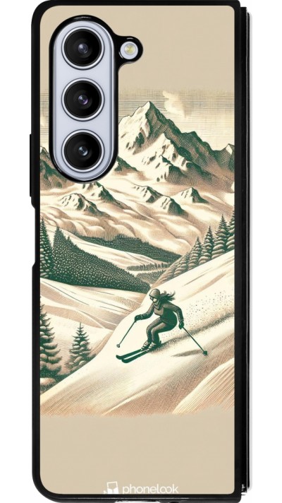 Coque Samsung Galaxy Z Fold5 - Silicone rigide noir Vintage Ski Mountain