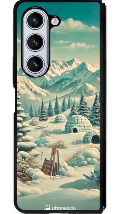 Coque Samsung Galaxy Z Fold5 - Silicone rigide noir Vintage Snowy Mountain Igloo