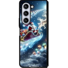 Coque Samsung Galaxy Z Fold5 - Silicone rigide noir Noël 2023 Père Noël enchanté