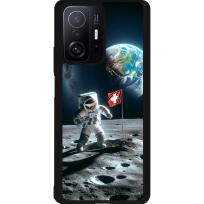 Coque Xiaomi 11T - Silicone rigide noir Astro Suisse sur lune