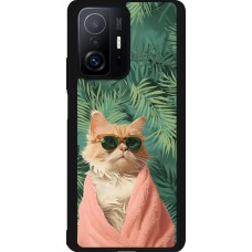 Coque Xiaomi 11T - Silicone rigide noir Cat Summer Palms