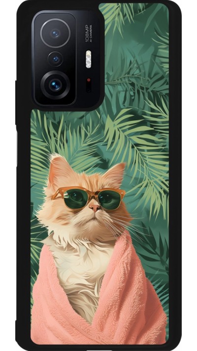 Coque Xiaomi 11T - Silicone rigide noir Cat Summer Palms