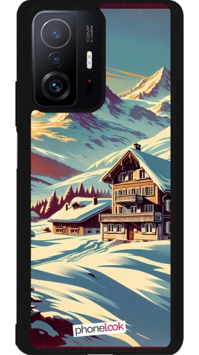 Coque Xiaomi 11T - Silicone rigide noir Chalet montagne enneigée