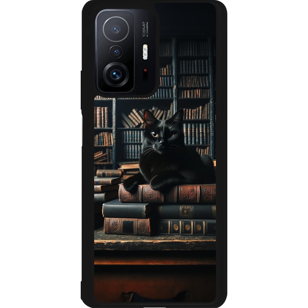 Coque Xiaomi 11T - Silicone rigide noir Chat livres sombres