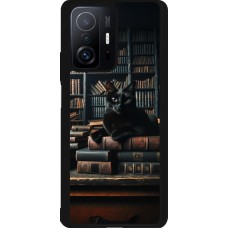 Coque Xiaomi 11T - Silicone rigide noir Chat livres sombres