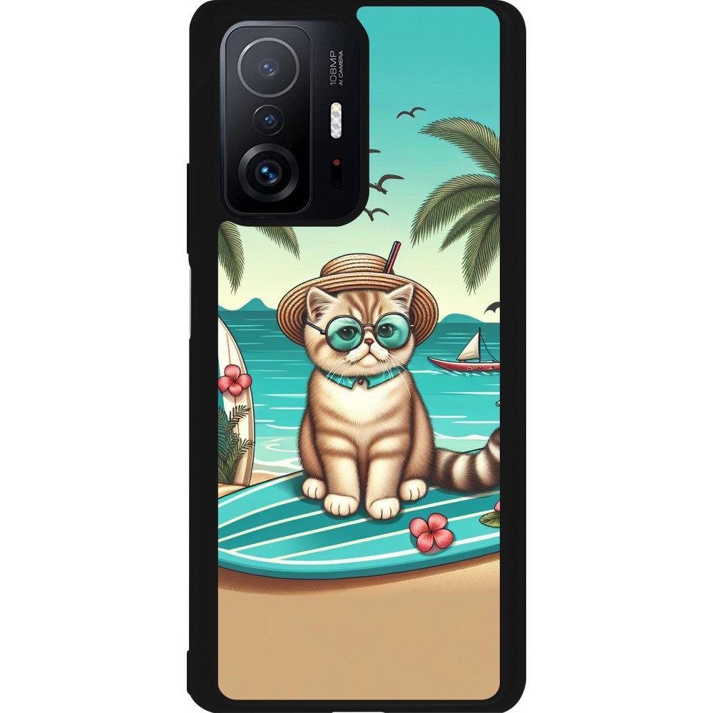 Coque Xiaomi 11T - Silicone rigide noir Chat Surf Style