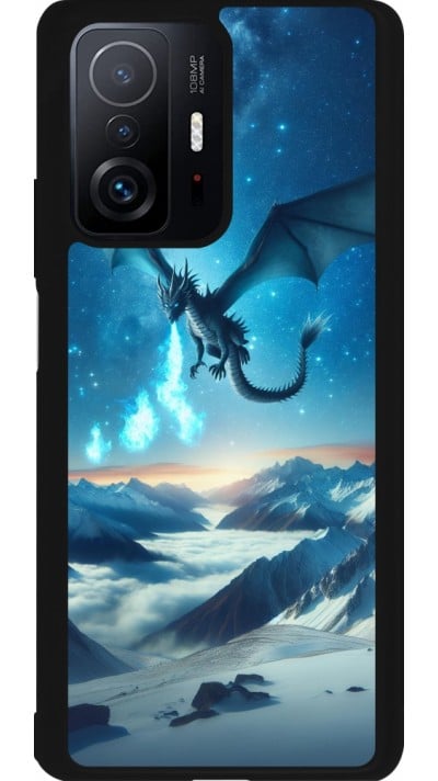 Coque Xiaomi 11T - Silicone rigide noir Dragon nocturne montagne