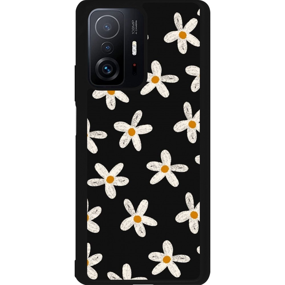 Coque Xiaomi 11T - Silicone rigide noir Easter 2024 white on black flower