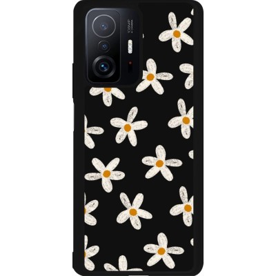 Coque Xiaomi 11T - Silicone rigide noir Easter 2024 white on black flower