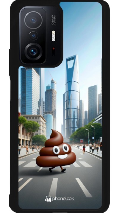 Coque Xiaomi 11T - Silicone rigide noir Emoji Caca walk