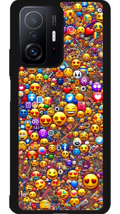 Coque Xiaomi 11T - Silicone rigide noir Emoji mixed