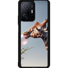 Coque Xiaomi 11T - Silicone rigide noir Girafe à bulle