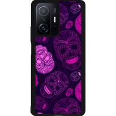 Coque Xiaomi 11T - Silicone rigide noir Halloween 2023 pink skulls