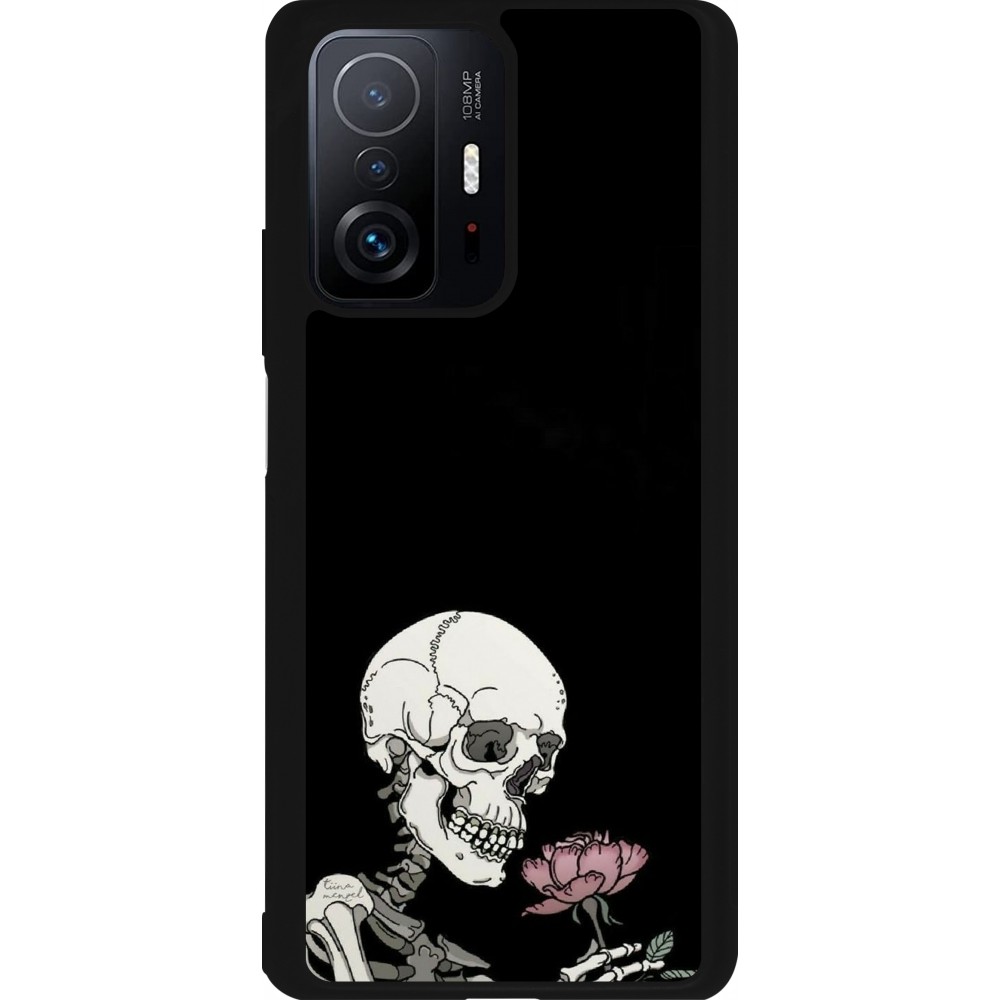 Coque Xiaomi 11T - Silicone rigide noir Halloween 2023 rose and skeleton