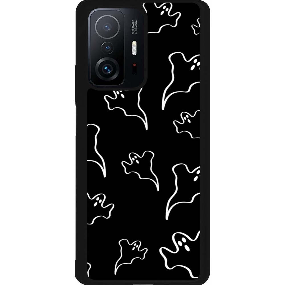 Coque Xiaomi 11T - Silicone rigide noir Halloween 2024 black and white ghosts