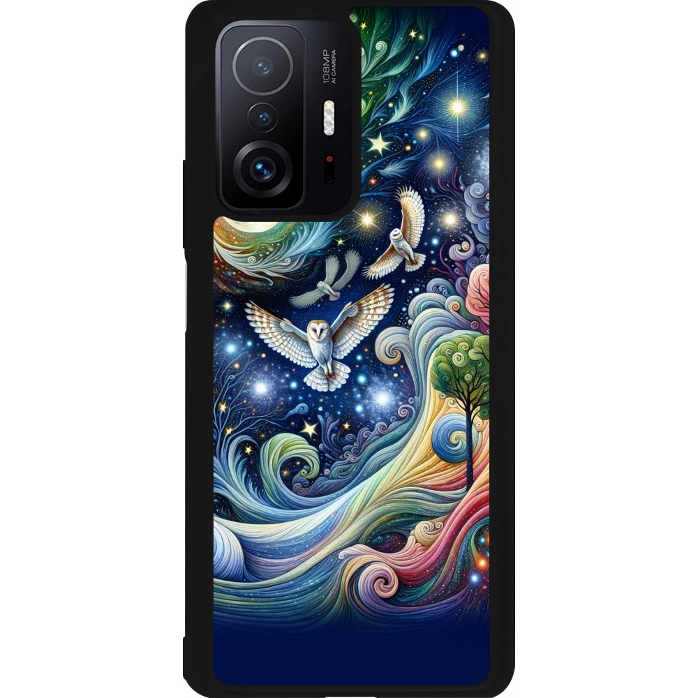 Xiaomi 11T Case Hülle - Silikon schwarz Fliegender Blumen-Eule