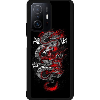 Coque Xiaomi 11T - Silicone rigide noir Japanese style Dragon Tattoo Red Black