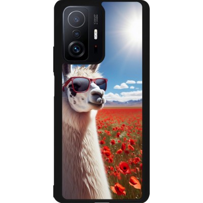 Coque Xiaomi 11T - Silicone rigide noir Lama Chic en Coquelicot