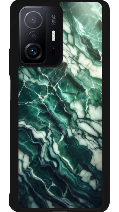 Coque Xiaomi 11T - Silicone rigide noir Marbre vert majestueux