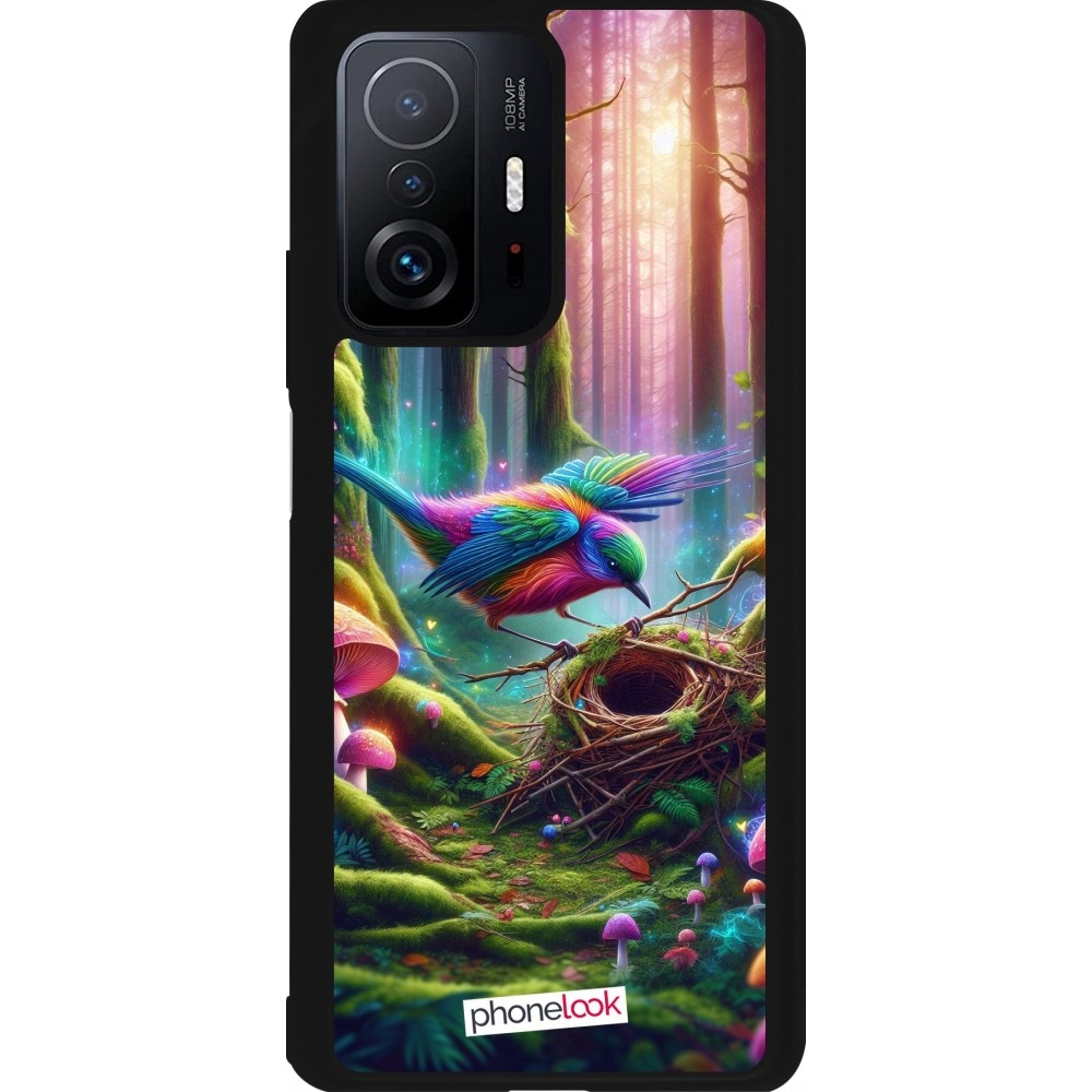 Coque Xiaomi 11T - Silicone rigide noir Oiseau Nid Forêt