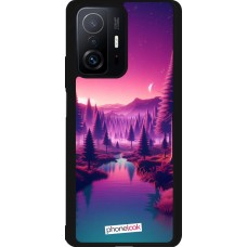 Coque Xiaomi 11T - Silicone rigide noir Paysage Violet-Rose