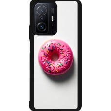 Coque Xiaomi 11T - Silicone rigide noir Weißer Hintergrund, pinker Donut