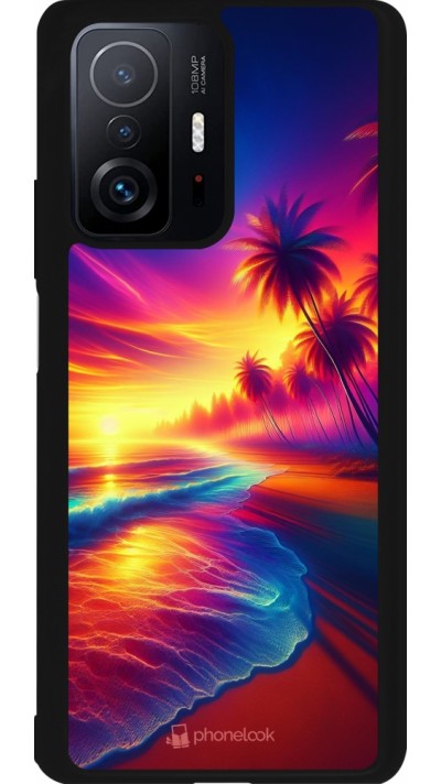 Coque Xiaomi 11T - Silicone rigide noir Plage coucher soleil flashy