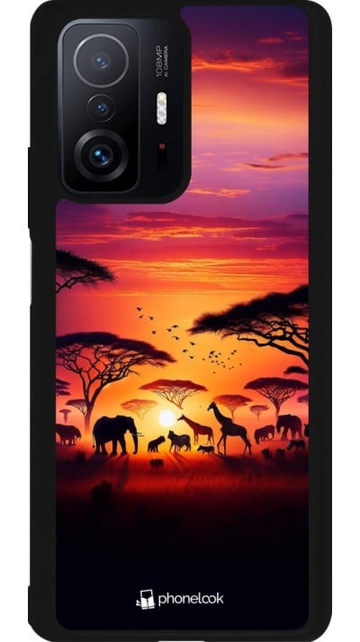 Xiaomi 11T Case Hülle - Silikon schwarz Safari Sonnenuntergang Wildtiere