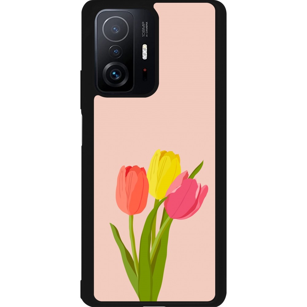 Coque Xiaomi 11T - Silicone rigide noir Spring 23 tulip trio