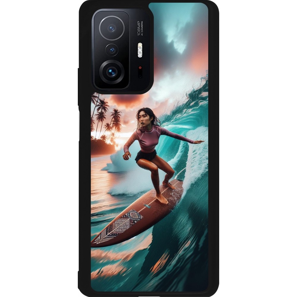 Coque Xiaomi 11T - Silicone rigide noir Surfeuse Balinaise