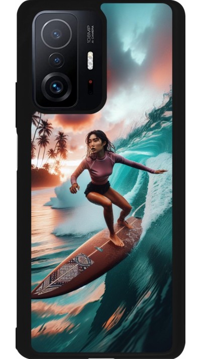 Coque Xiaomi 11T - Silicone rigide noir Surfeuse Balinaise