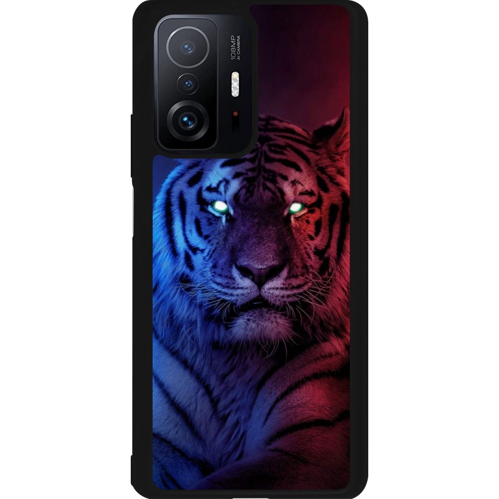 Coque Xiaomi 11T - Silicone rigide noir Tiger Blue Red