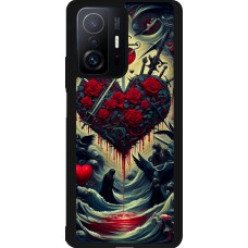 Coque Xiaomi 11T - Silicone rigide noir Dark Love Coeur Sang