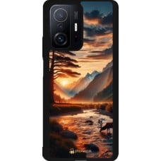 Coque Xiaomi 11T - Silicone rigide noir Valley Sunset Deer Tree