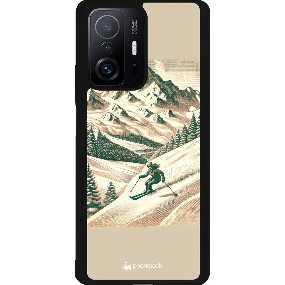 Coque Xiaomi 11T - Silicone rigide noir Vintage Ski Mountain