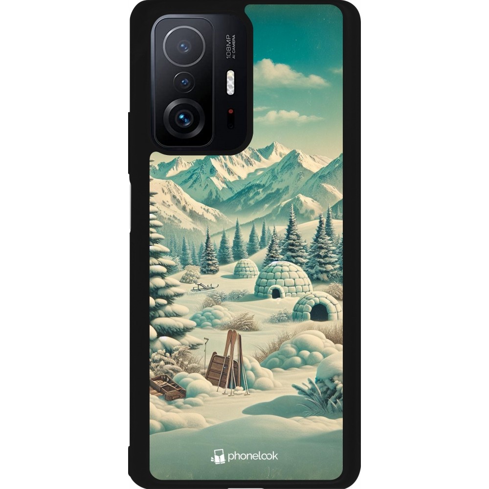 Coque Xiaomi 11T - Silicone rigide noir Vintage Snowy Mountain Igloo