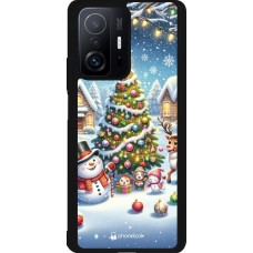 Coque Xiaomi 11T - Silicone rigide noir Noël 2023 bonhomme de neige et sapin