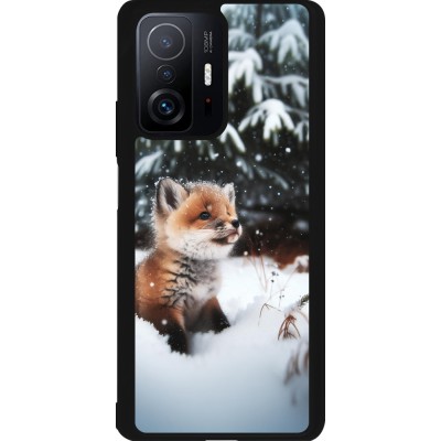 Coque Xiaomi 11T - Silicone rigide noir Noël 2023 Renardeau sapin