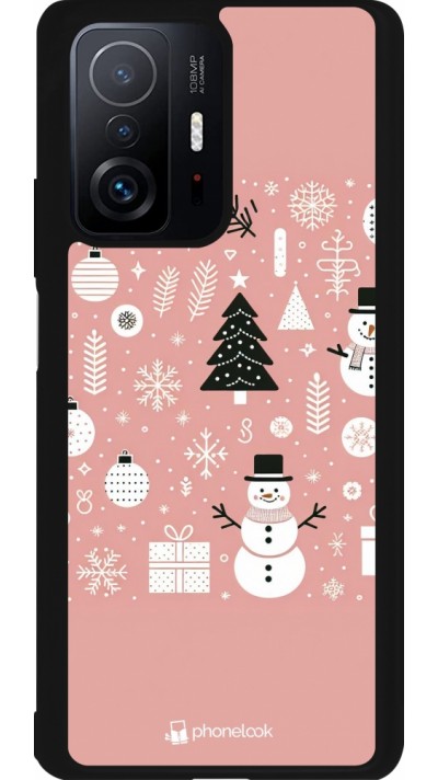 Coque Xiaomi 11T - Silicone rigide noir Noël 2024 Rose Snowman Christmas