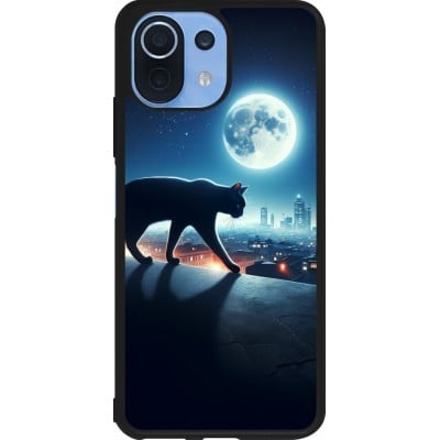 Coque Xiaomi Mi 11 Lite 5G - Silicone rigide noir Chat noir sous la pleine lune