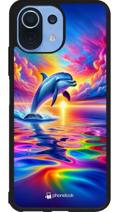 Coque Xiaomi Mi 11 Lite 5G - Silicone rigide noir Dauphin arc-en-ciel heureux