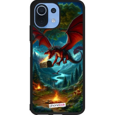 Coque Xiaomi Mi 11 Lite 5G - Silicone rigide noir Dragon Volant Forêt Trésor